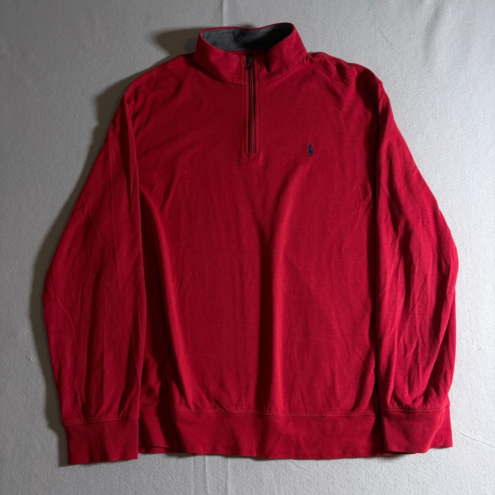 Polo Ralph Lauren Mens XL Red Quarter Zip Pullover Sweatshirt Mock Neck